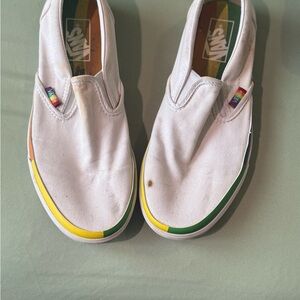 Vans Kids Slip-On Sneakers - White with Yellow and Green Accents